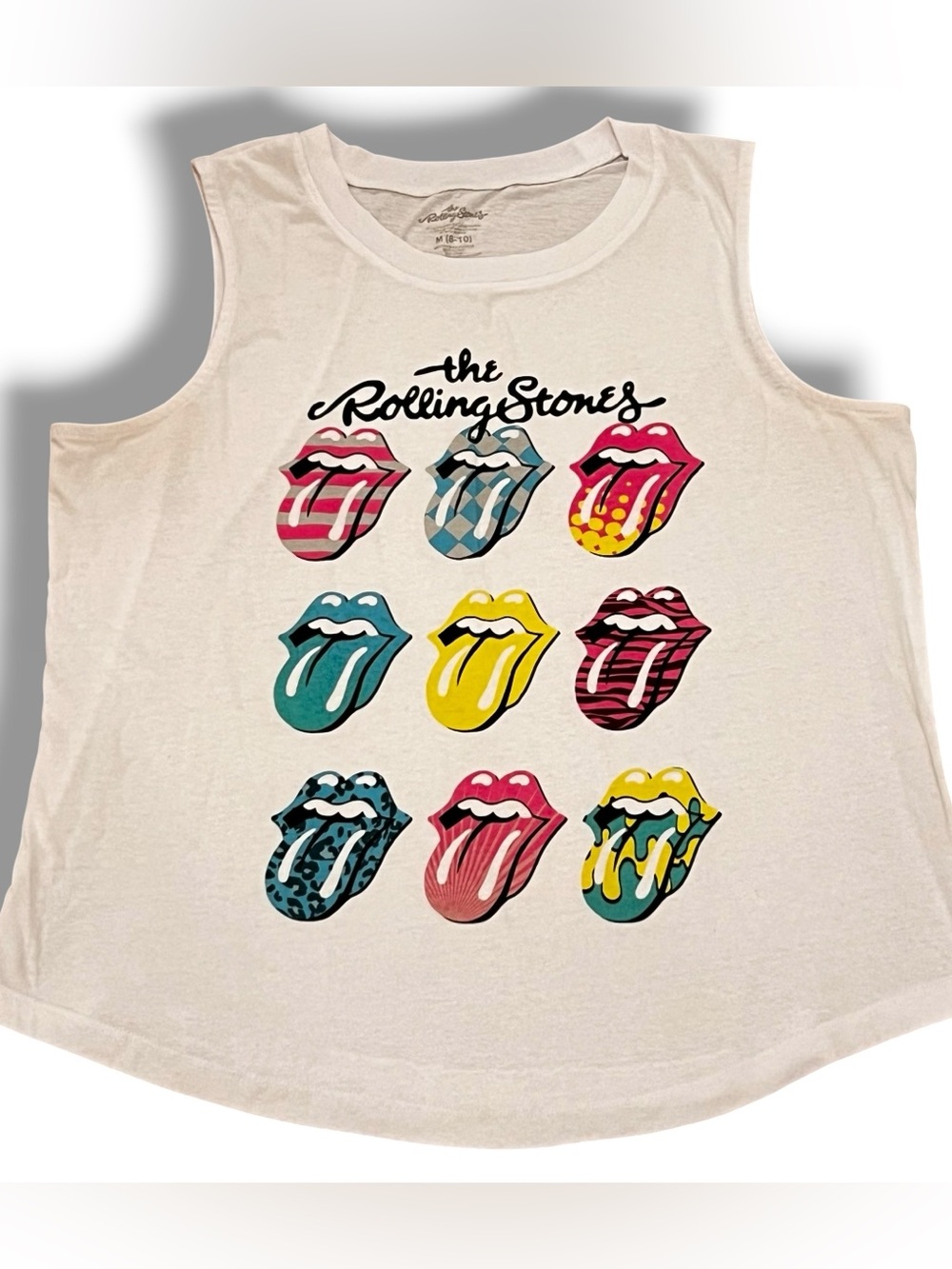 The Rolling Stones Graphic Muscle Top Tank Women M White Multi Tongue Logo F-5